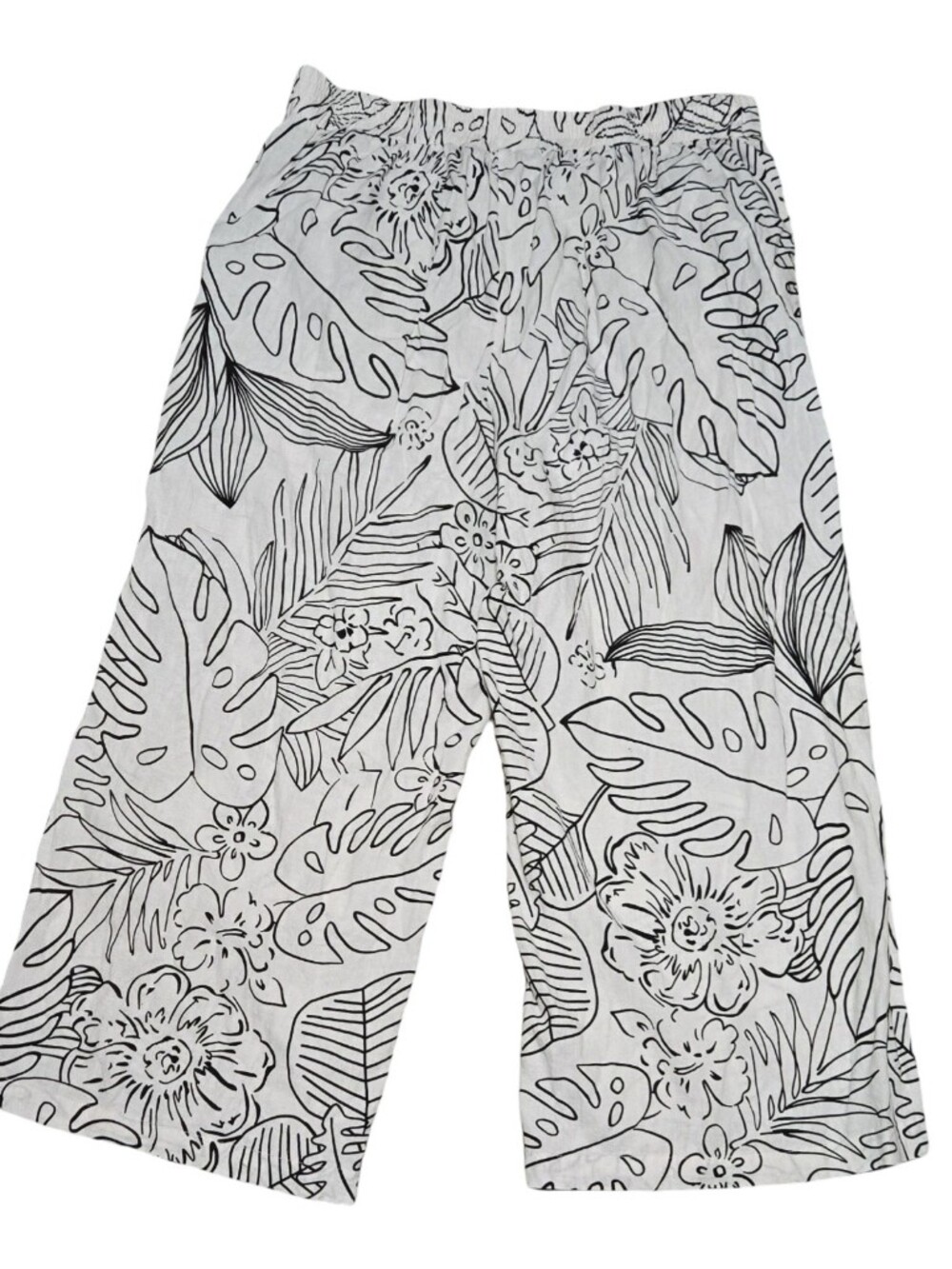 Christian Siriano White Wide Legged Pants with Black Floral Linework Lightweight - Picture 8 of 10